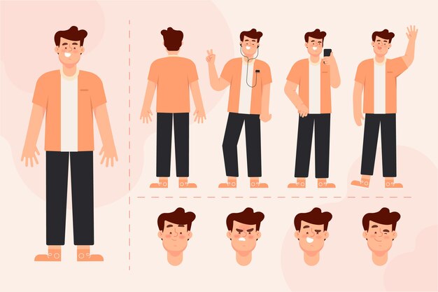 Pack de ilustración de poses de personaje masculino