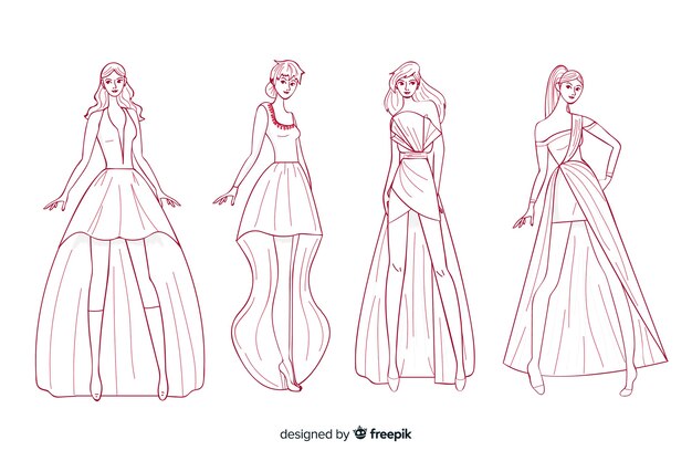 Pack de ilustraciones de moda diseño dibujado a mano
