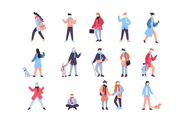 Pack de ilustraciones de personas de invierno