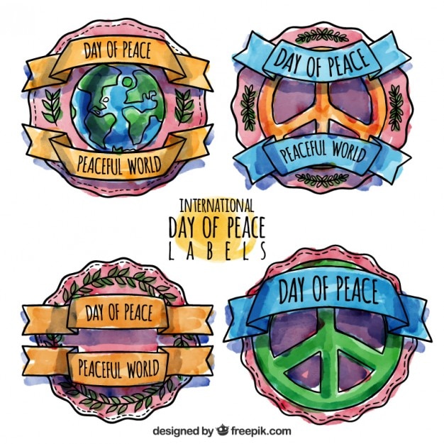 Vector gratuito pack de insignias de acuarela del día de la paz