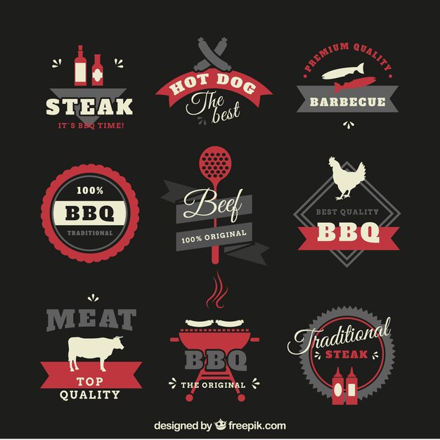 Pack de insignias de barbacoa planas retro