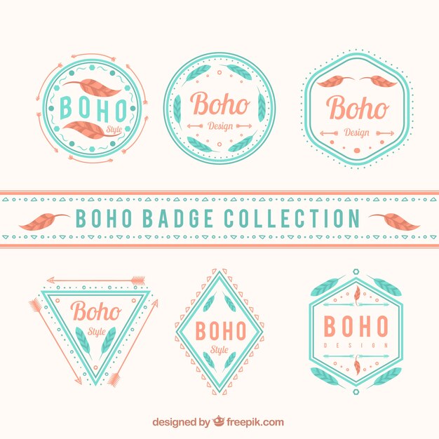 Pack de insignias boho azules con detalles rojos