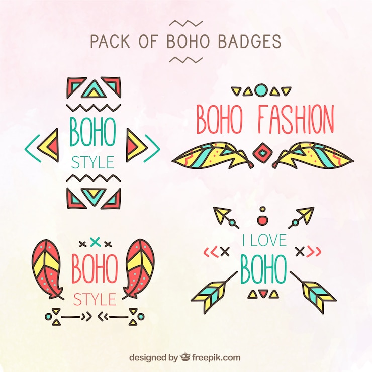 Vector gratuito pack de insignias boho dibujadas a mano 