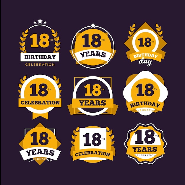 Vector gratuito pack de insignias de decimoctavo cumpleaños