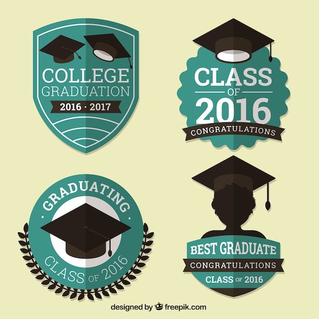 Pack de insignias de graduación vintage en diseño plano 