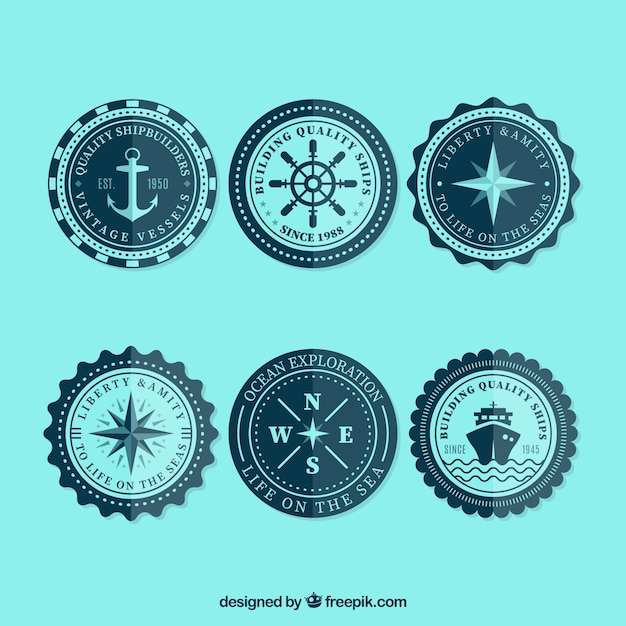 Pack de insignias náuticas en diseño plano