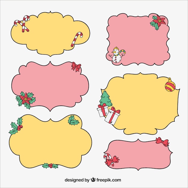Pack de insignias de navidad dibujadas a mano en estilo vintage 