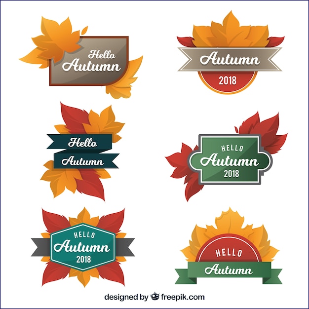 Vector gratuito pack de insignias de otoño con hojas