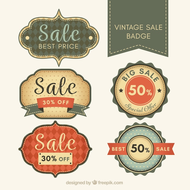 Vector gratuito pack de insignias de rebajas en estilo retro