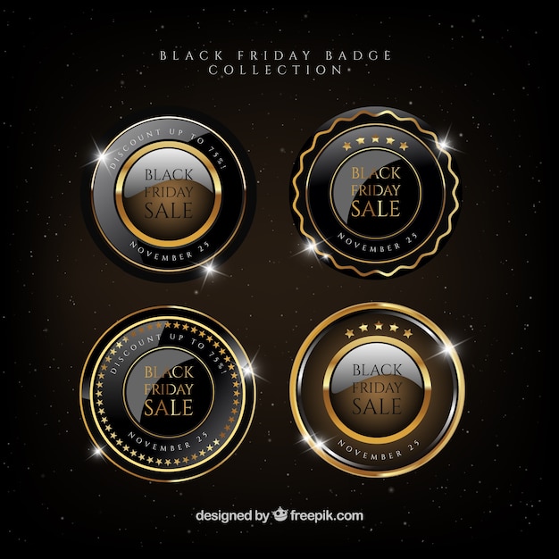 Vector gratuito pack de insignias redondas con detalles dorados