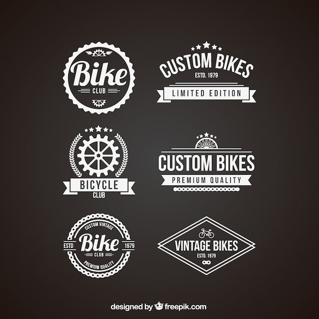 Vector gratuito pack de insignias retro de bici en color blanco