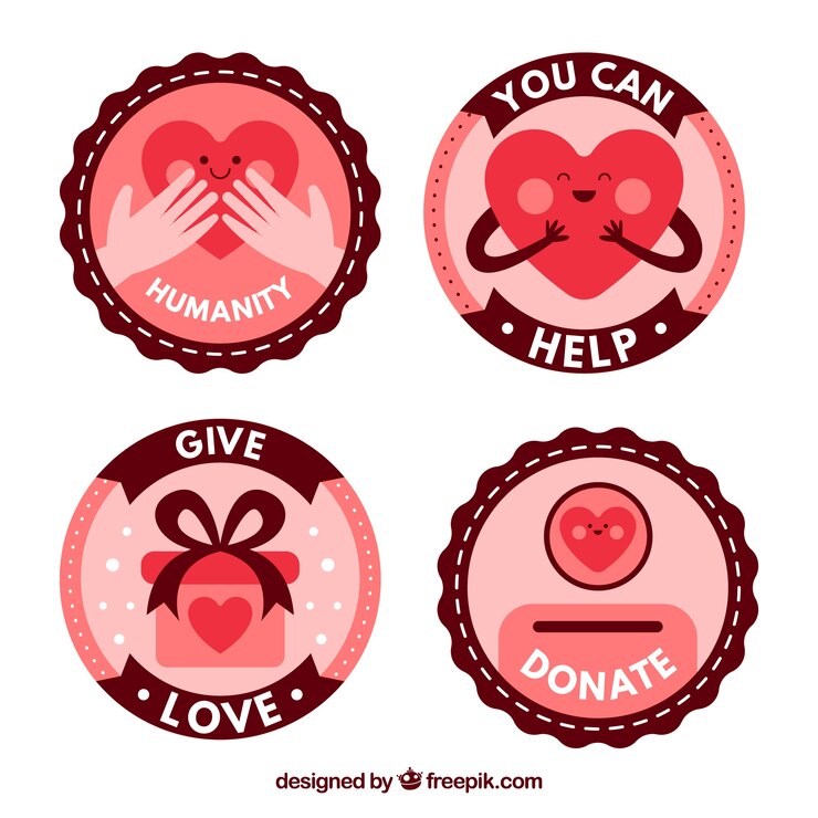 Vector gratuito pack de insignias vintage de organización benéfica