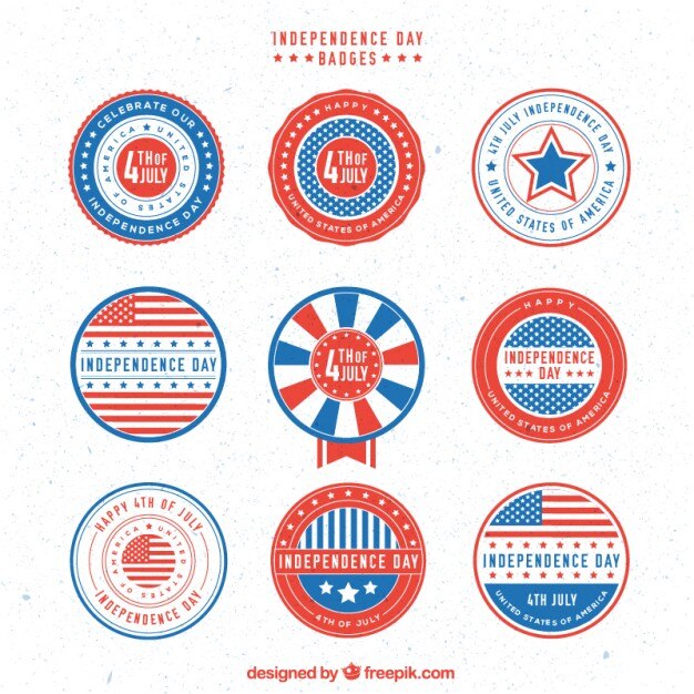 Pack de insignias vintage redondas del día de la independencia