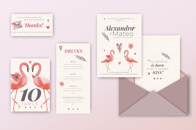 Pack de invitación de boda con flamencos