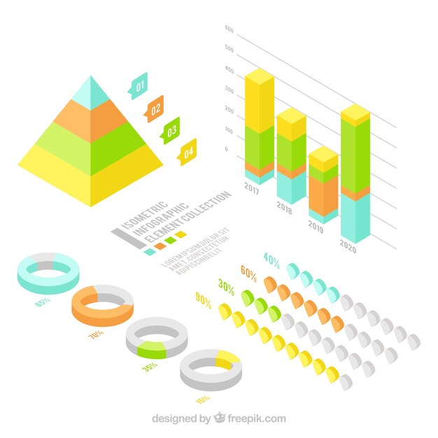 Pack isométrico de elementos infográficos