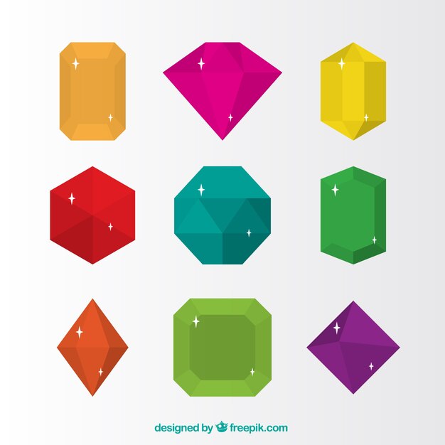 Pack de joyas de colores en diseño plano 