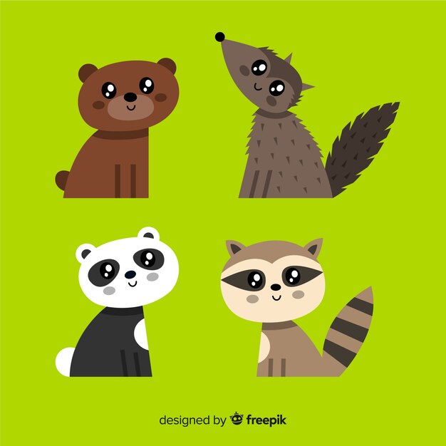 Pack kawaii animales dibujados a mano