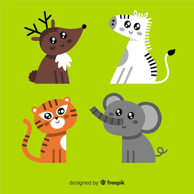 Vector gratuito pack kawaii animales dibujados a mano