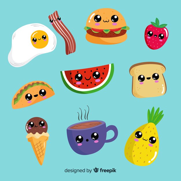 Pack kawaii comida dibujada a mano