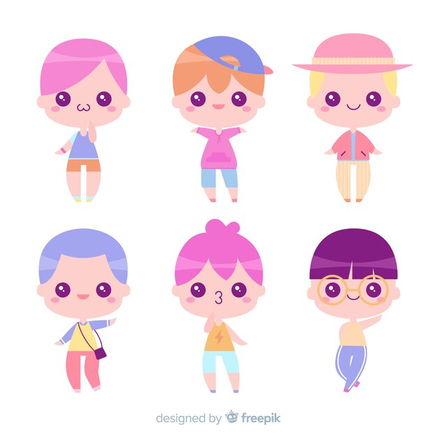 Pack kawaii gente dibujada a mano