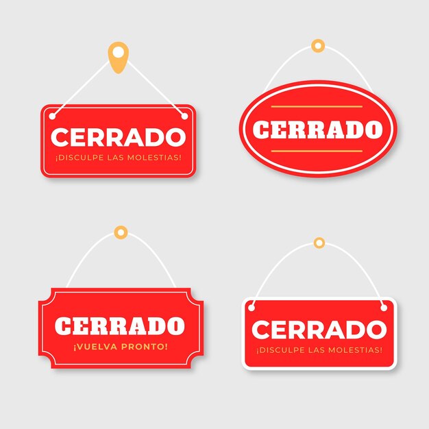 Pack letrero cerrado diseño plano