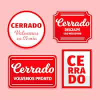 Vector gratuito pack letrero cerrado diseño plano