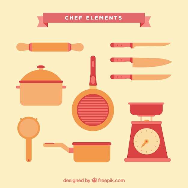 Vector gratuito pack lindo de elementos de chef de colores