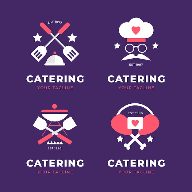 Pack de logos de catering de diseño plano