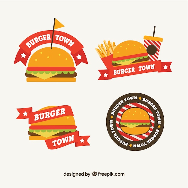 Pack de logos de hamburguesas en diseño plano
