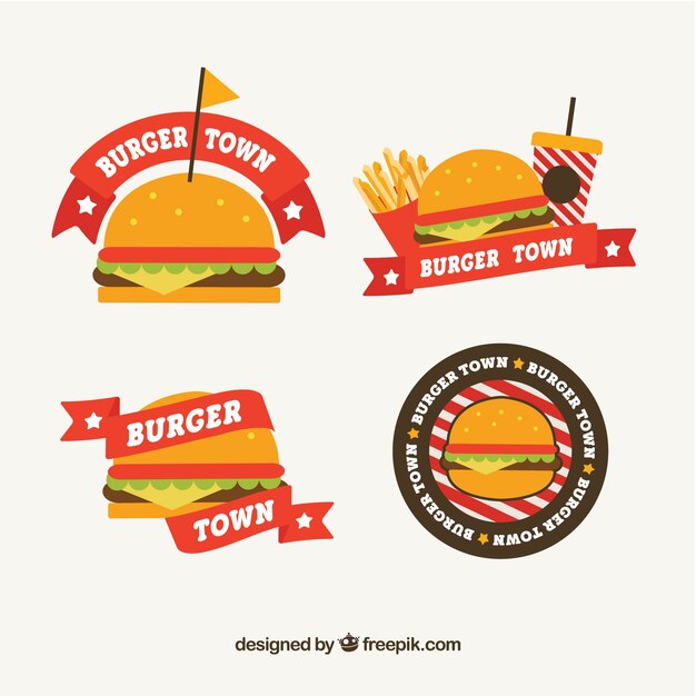 Pack de logos de hamburguesas en diseño plano