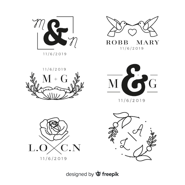 Vector gratuito pack de logos monograma de boda.