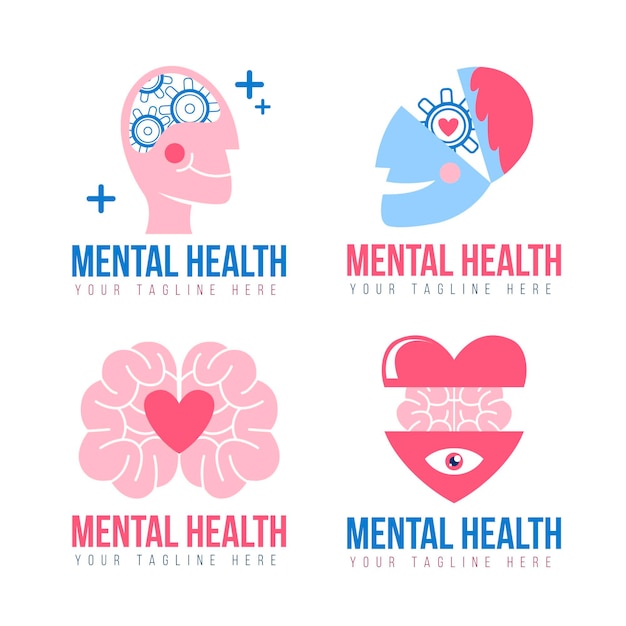 Vector gratuito pack de logos planos de salud mental