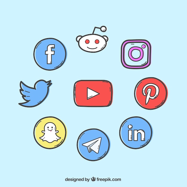 Vector gratuito pack de logos de redes sociales dibujados a mano