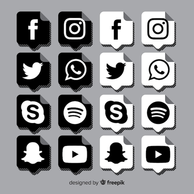 Vector gratuito pack de logos de redes sociales en negro