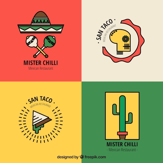 Vector gratuito pack de logos de restaurante para comida mexicana