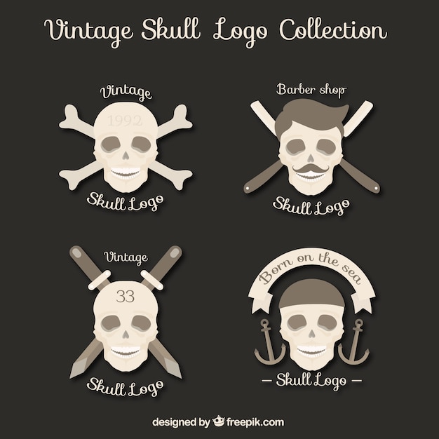 Vector gratuito pack de logotipos de calaveras vintage