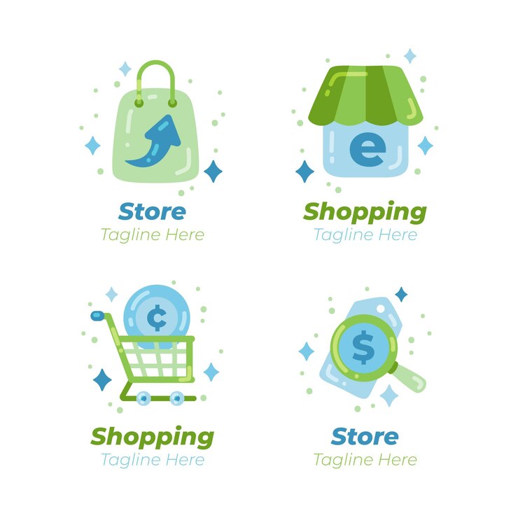 Vector gratuito pack de logotipos de comercio electrónico de diseño plano