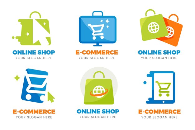 Pack de logotipos de comercio electrónico de diseño plano