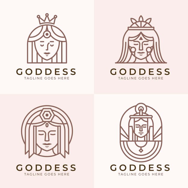 Pack de logotipos de diosa plana lineal
