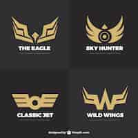 Vector gratuito pack de logotipos dorados modernos con alas