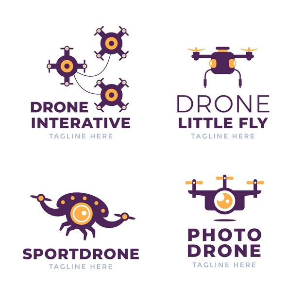 Vector gratuito pack de logotipos de drones de diseño plano