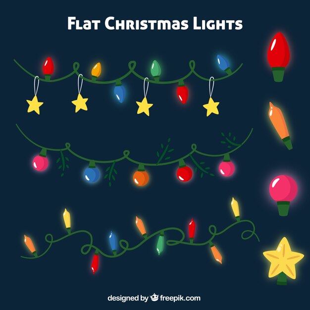Pack de luces brillantes de navidad en diseño plano