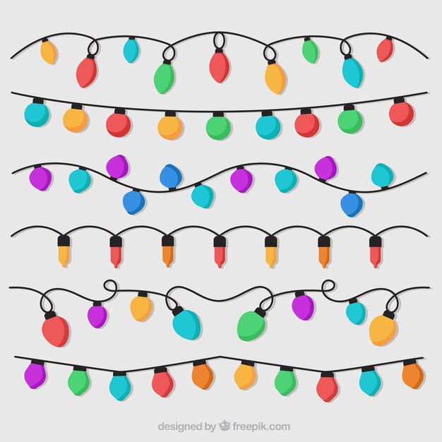 Pack de luces de navidad de colores en diseño plano 
