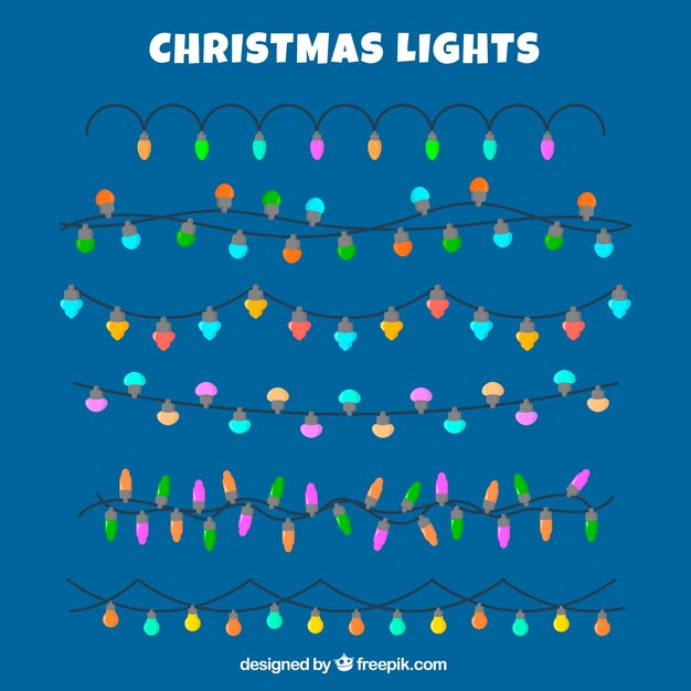 Pack de luces de navidad con diseño plano