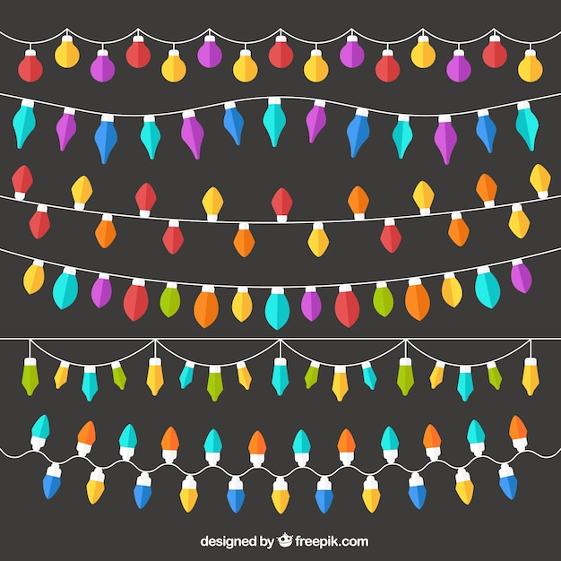 Vector gratuito pack de luces de navidad en diseño plano