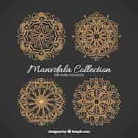 Vector gratuito pack de mandalas elegantes dorados dibujados a mano