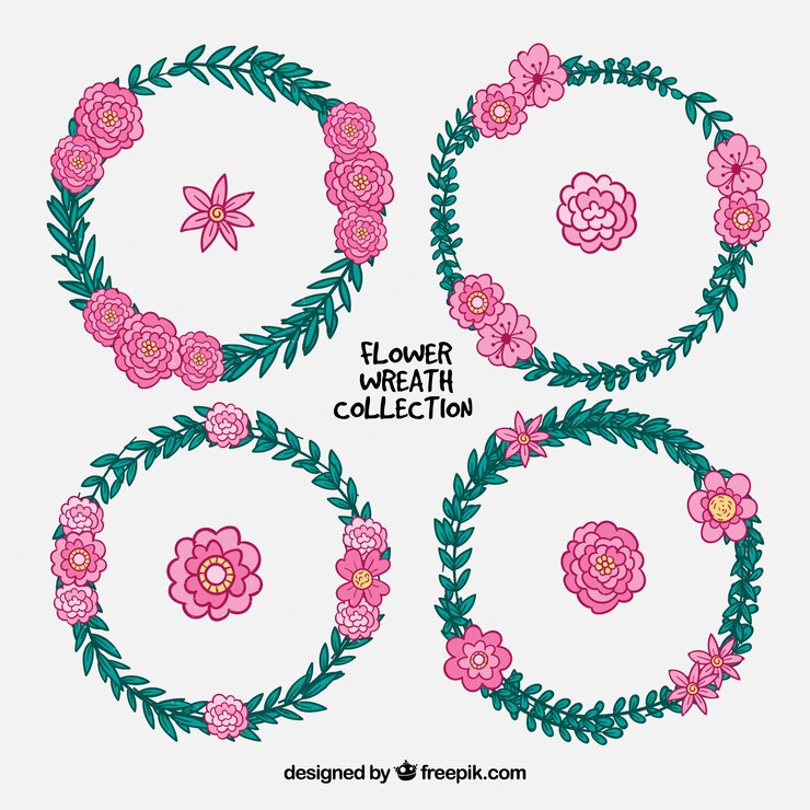 Vector gratuito pack a mano de coronas florales adorables
