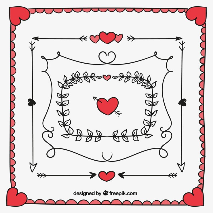 Vector gratuito pack de marcos y bordes de san valentín dibujados a mano 