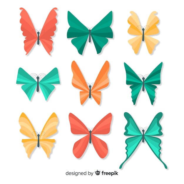 Vector gratuito pack mariposas planas