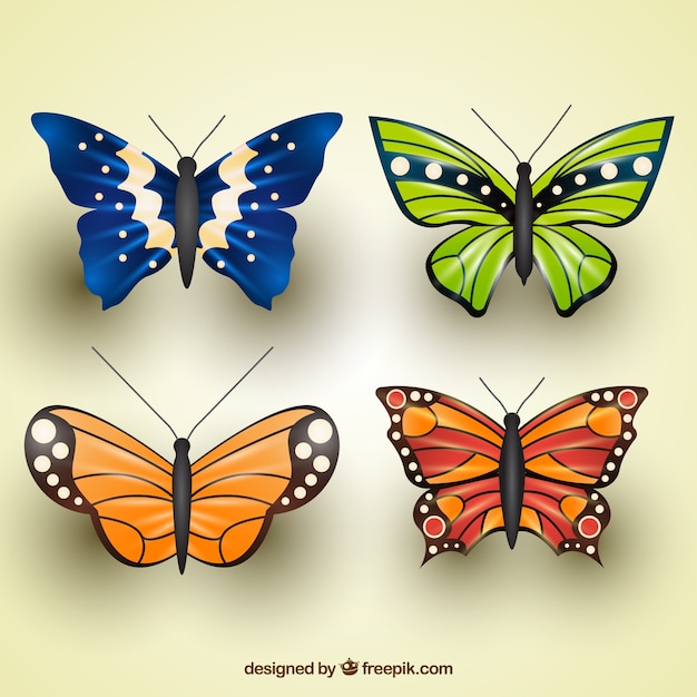 Vector gratuito pack de mariposas realistas con geniales diseños